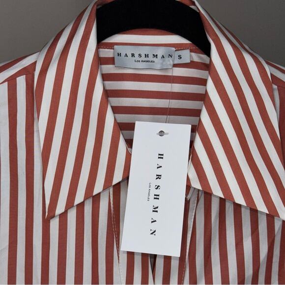 NWT HARSHMAN Women’s Brown Striped Ruffle Sleeve Button Front Selina Shirt - Picture 2 of 8